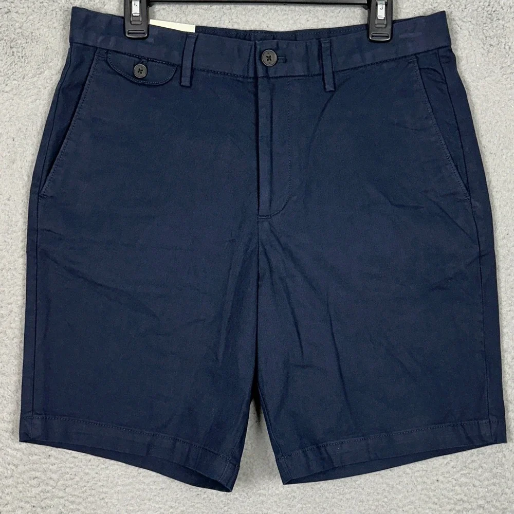 NEW Banana Republic Shorts Mens 32 Lived-In Navy Blue Chino Stretch Flat Front